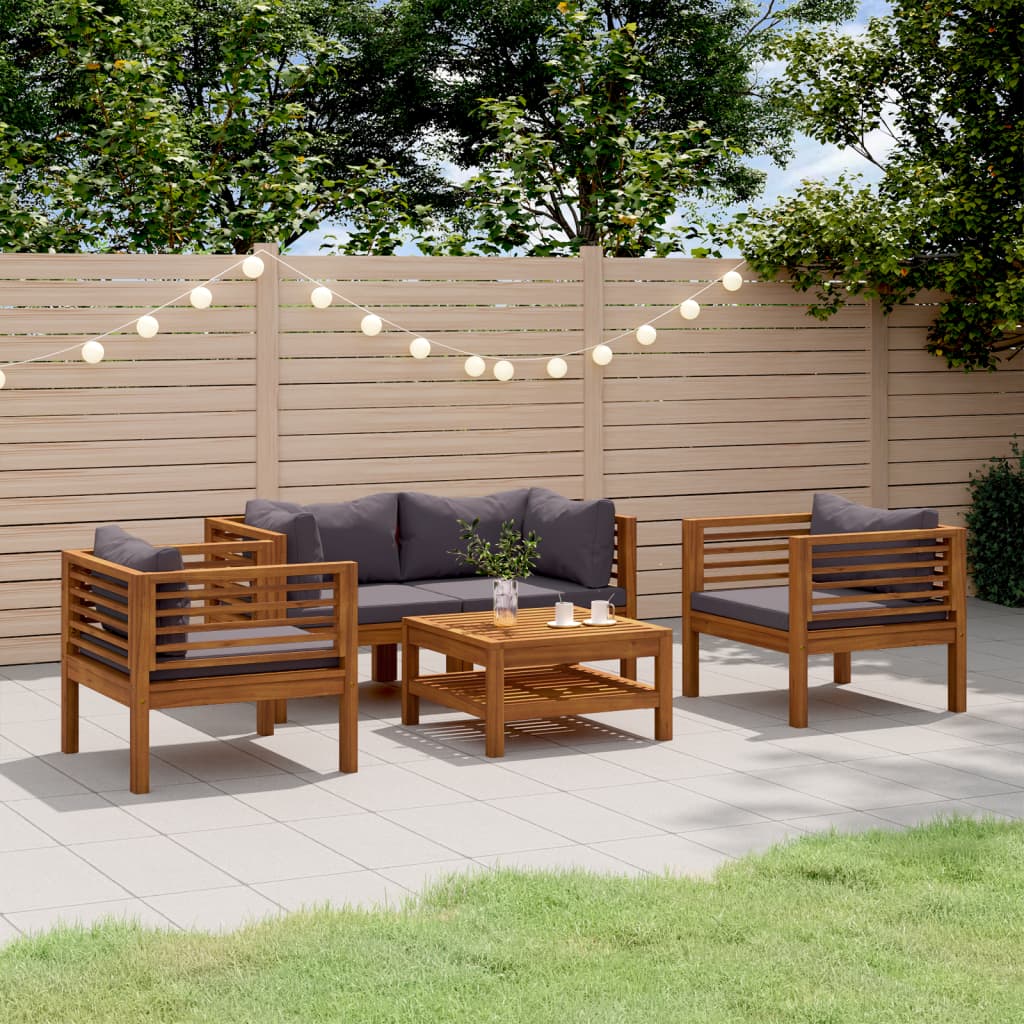 vidaXL 5 Piece Garden Lounge Set with Cushion Solid Acacia Wood