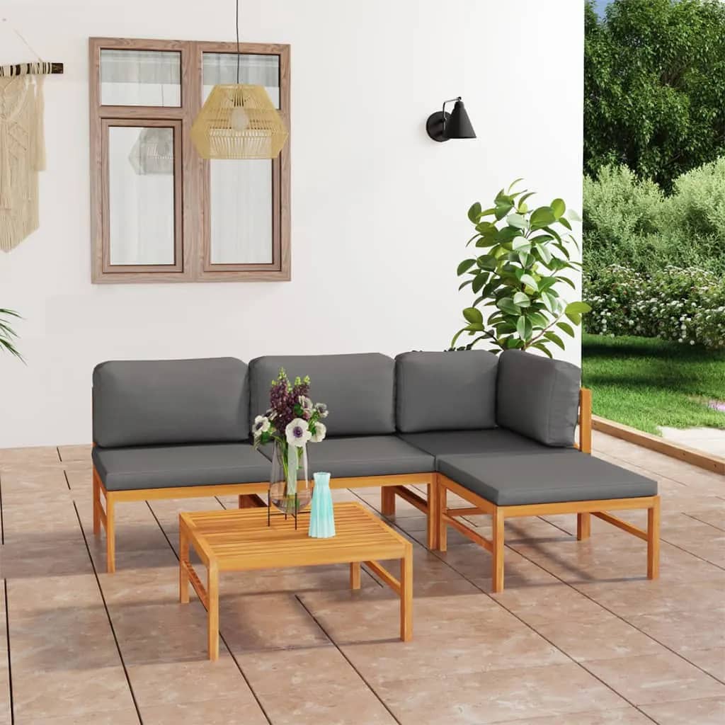 8720286703694_m_en_hd_1 vidaXL 5 Piece Garden Lounge Set with Grey Cushions Solid Teak Wood - Image 1