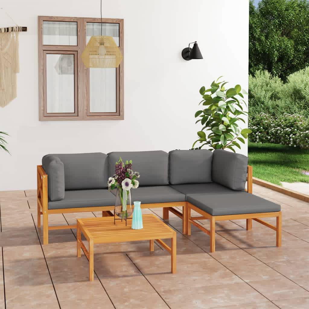 8720286703717_m_en_hd_1 vidaXL 5 Piece Garden Lounge Set with Grey Cushions Solid Teak Wood - Image 1