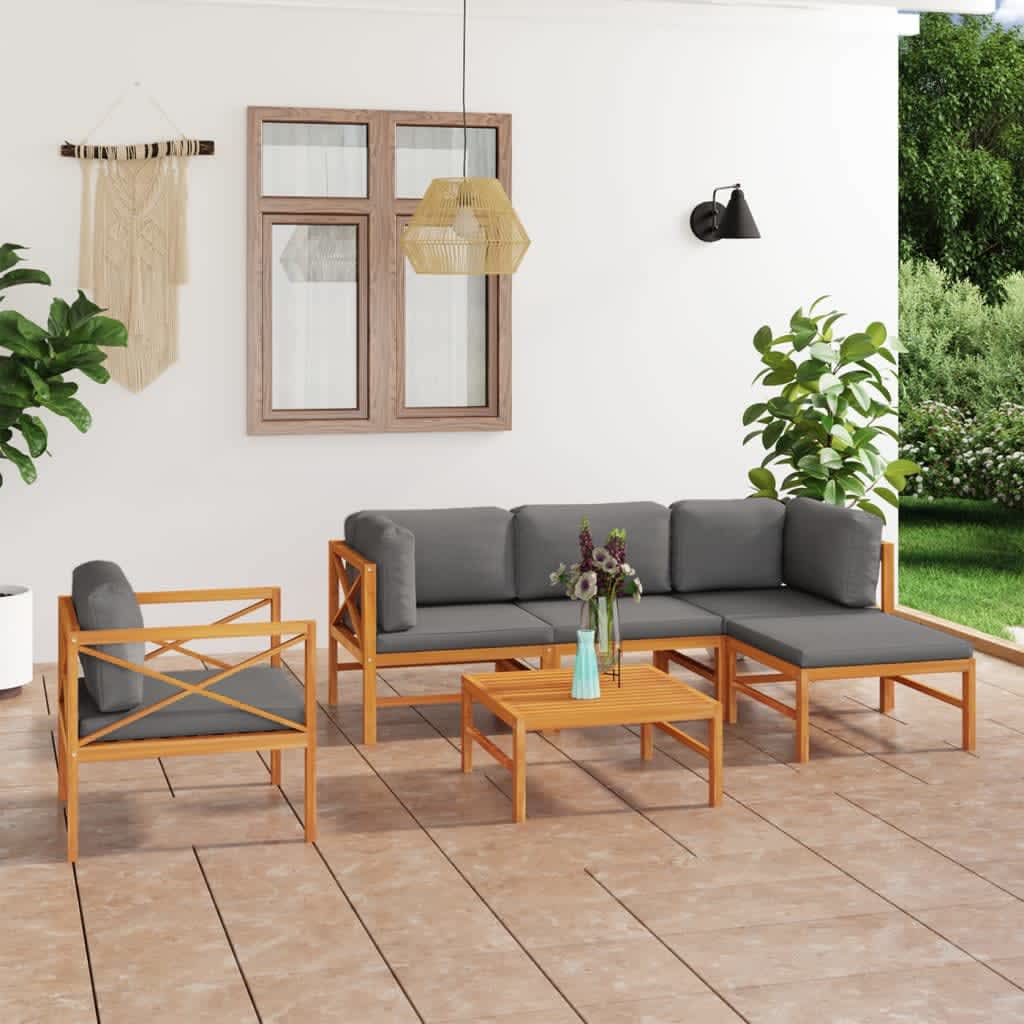 8720286703731_m_en_hd_1 vidaXL 6 Piece Garden Lounge Set with Grey Cushions Solid Wood Teak - Image 1