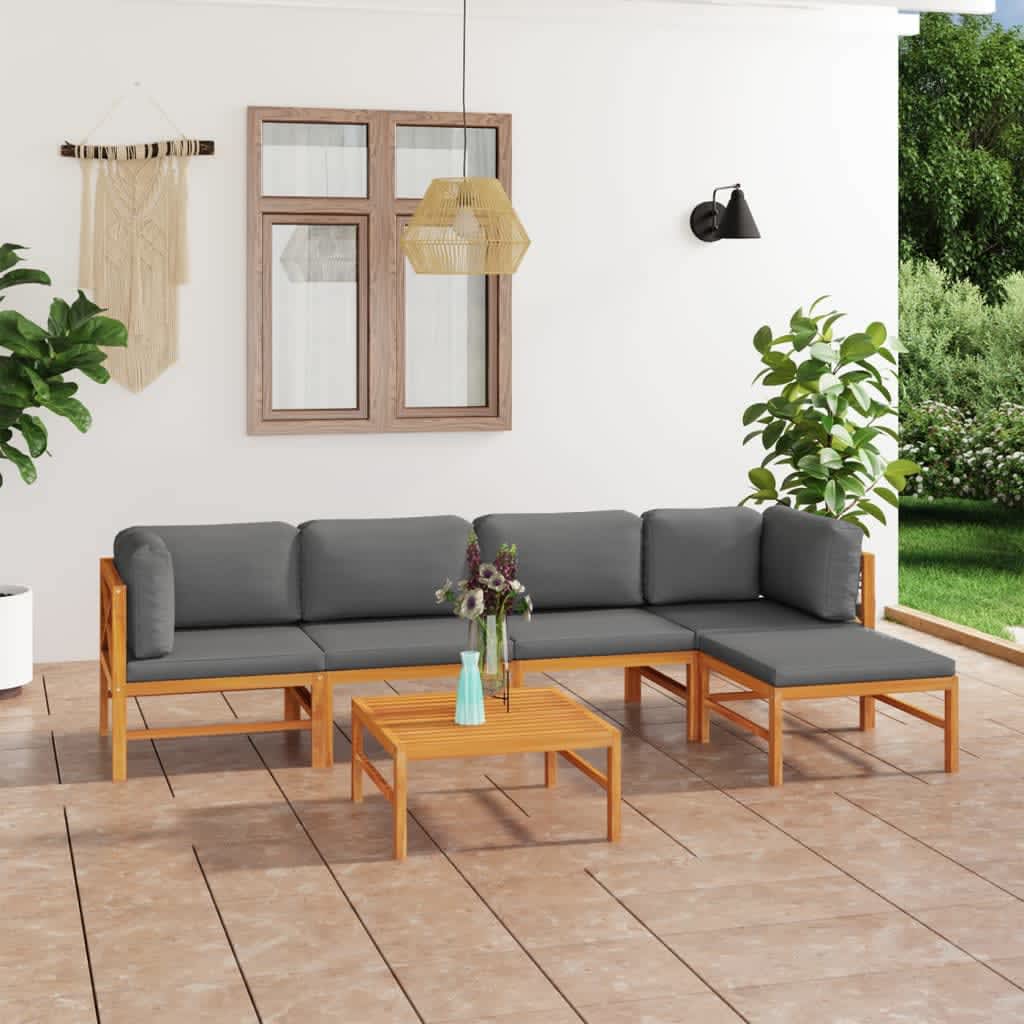 8720286703755_m_en_hd_1 vidaXL 6 Piece Garden Lounge Set with Grey Cushions Solid Teak Wood - Image 1