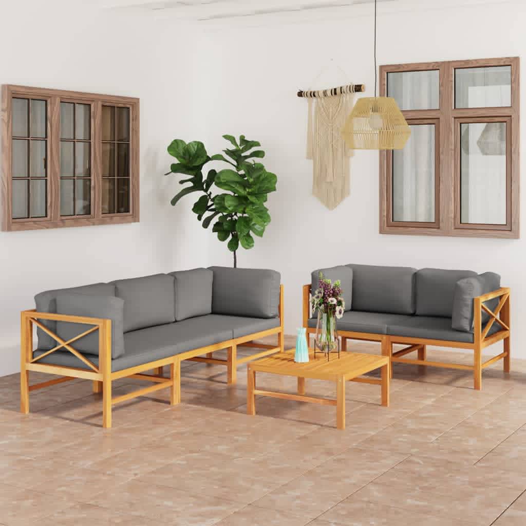 8720286703878_m_en_hd_1 vidaXL 6 Piece Garden Lounge Set with Grey Cushions Solid Teak Wood - Image 1