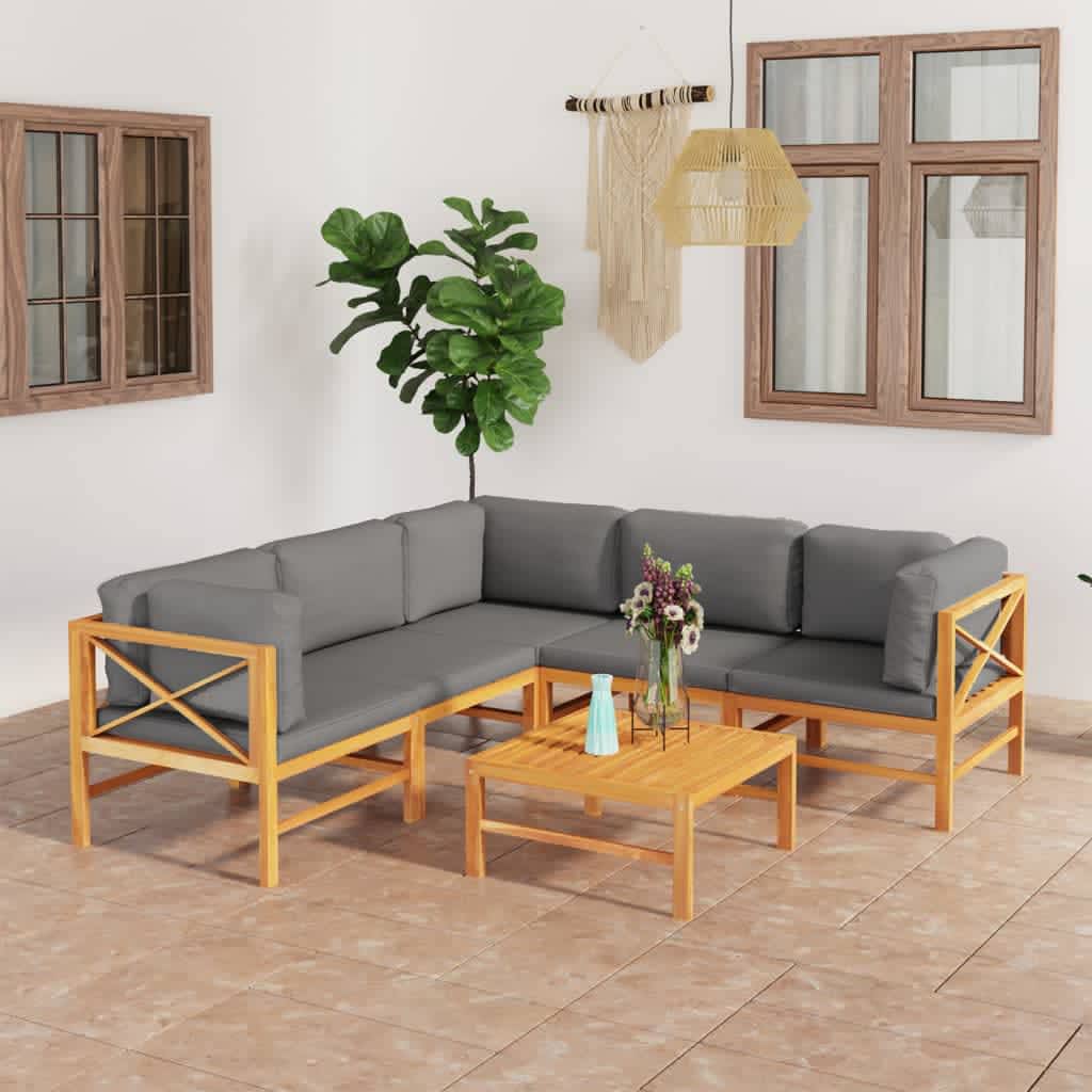 8720286703915_m_en_hd_1 vidaXL 6 Piece Garden Lounge Set with Grey Cushions Solid Teak Wood - Image 1