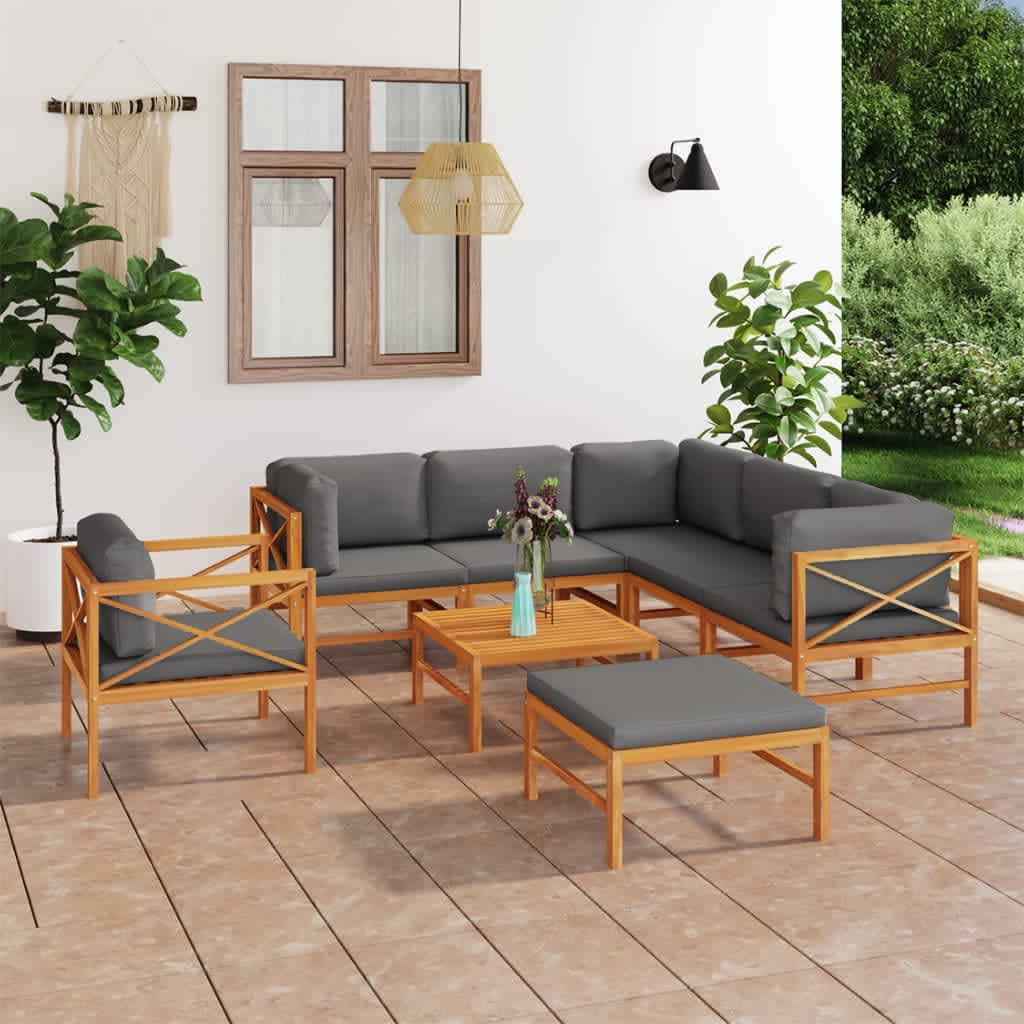 8720286703953_m_en_hd_1 vidaXL 8 Piece Garden Lounge Set with Grey Cushions Solid Wood Teak - Image 1