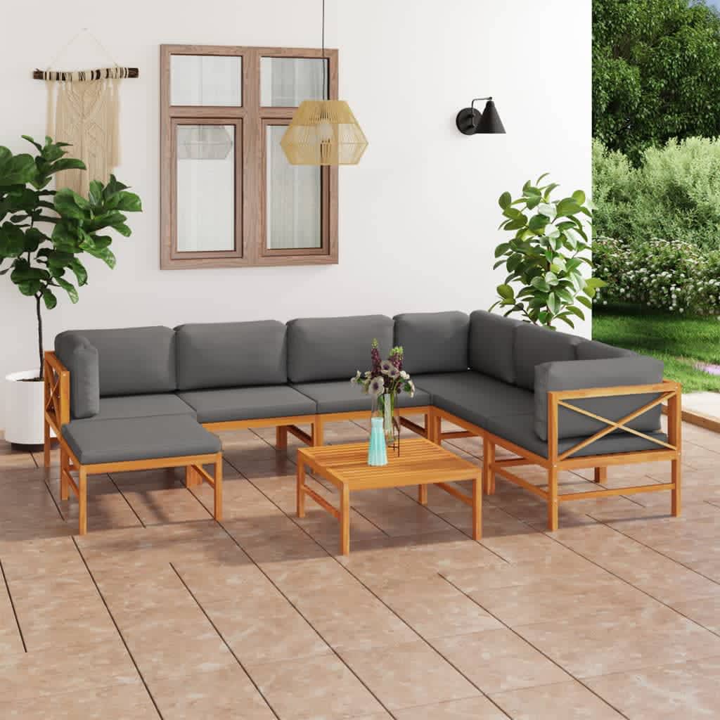 vidaXL 8 Piece Garden Lounge Set with Grey Cushions Solid Teak Wood