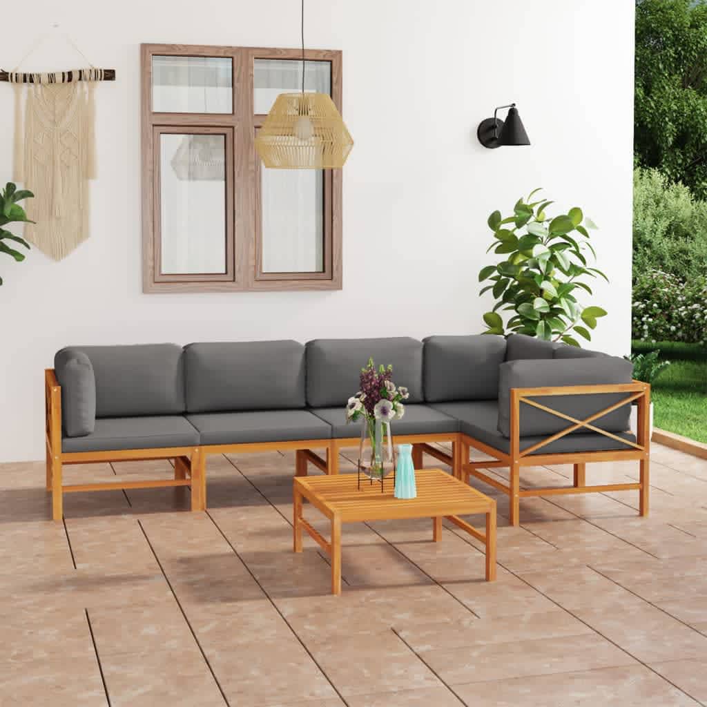 8720286704172_m_en_hd_1 vidaXL 6 Piece Garden Lounge Set with Grey Cushions Solid Teak Wood - Image 1