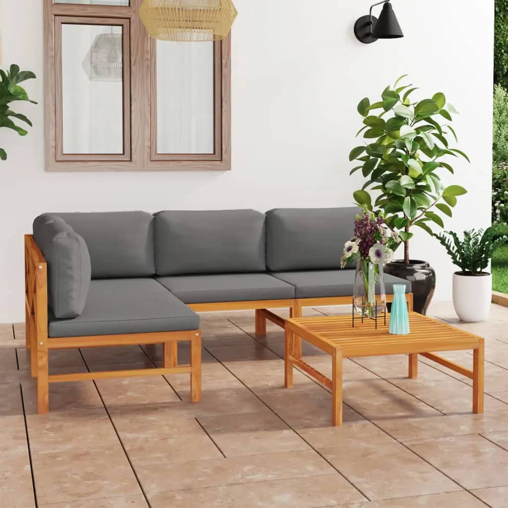 8720286704196_m_en_hd_1 vidaXL 5 Piece Garden Lounge Set with Grey Cushions Solid Teak Wood - Image 1