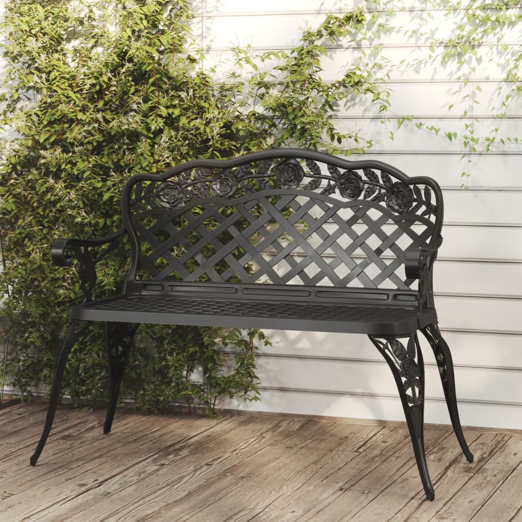 vidaXL Garden Bench 108 cm Cast Aluminium Black