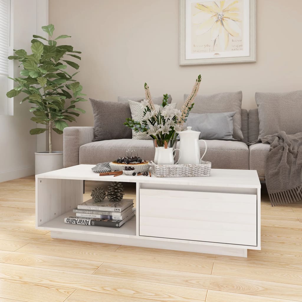 vidaXL Coffee Table White 110x50x33.5 cm Solid Pinewood