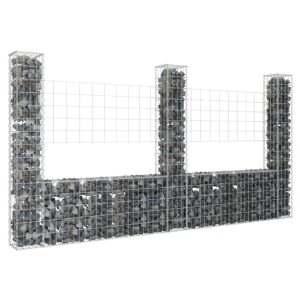 vidaXL U-shape Gabion Basket with 3 Posts Iron 260x20x150 cm