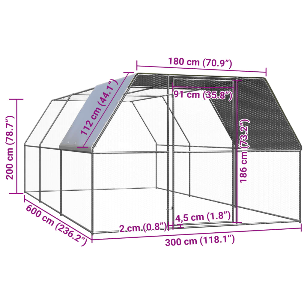 8720286764732_g_en_hd_4 vidaXL Outdoor Chicken Cage 3x6x2 m Galvanised Steel - Image 5
