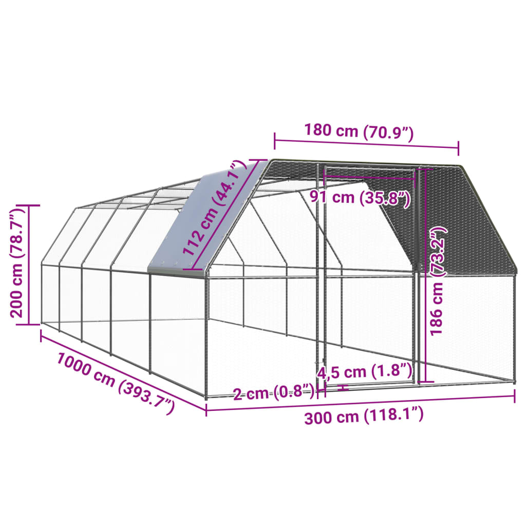 8720286764756_g_en_hd_4 vidaXL Outdoor Chicken Cage 3x10x2 m Galvanised Steel - Image 5