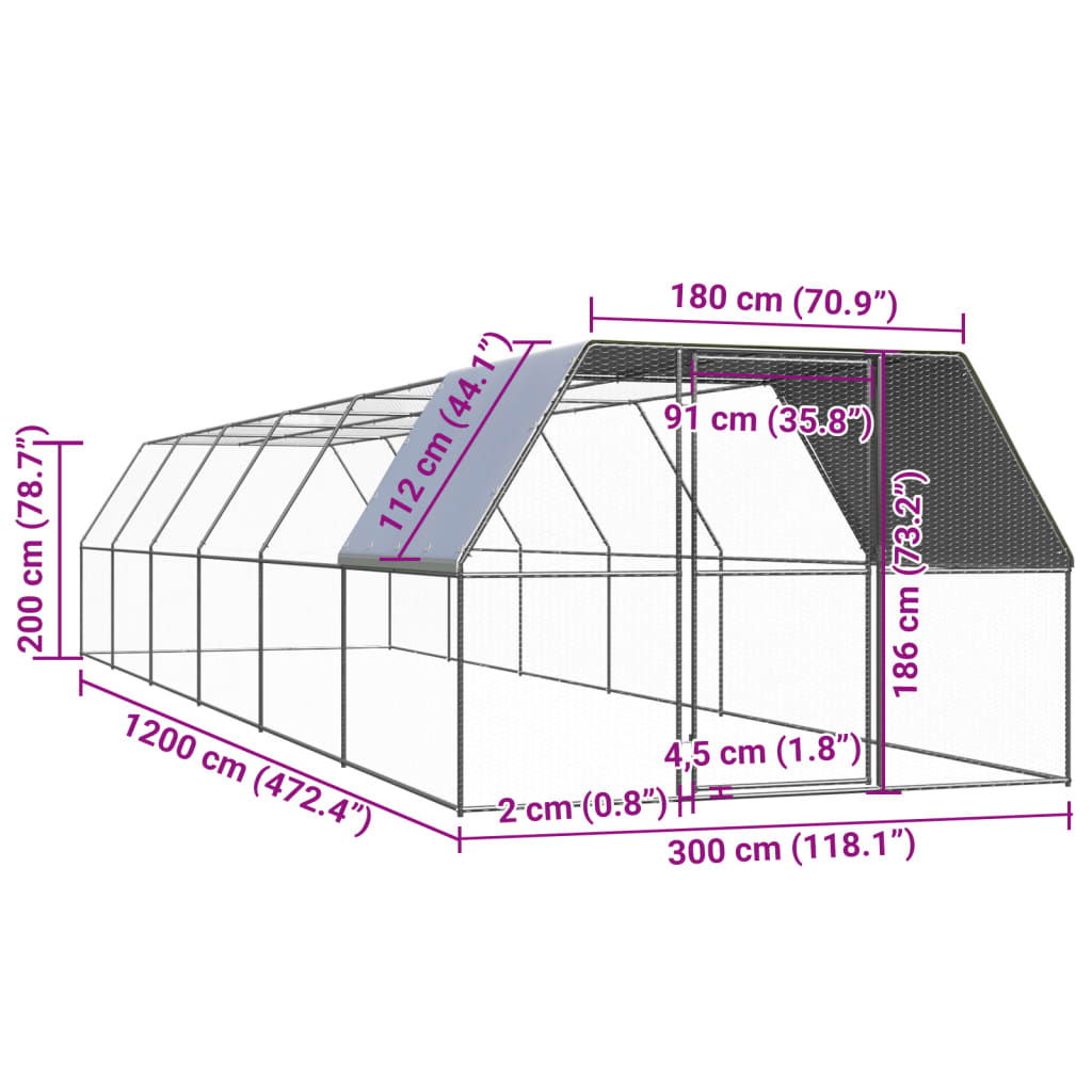 8720286764763_g_en_hd_4 vidaXL Outdoor Chicken Cage 3x12x2 m Galvanised Steel - Image 5