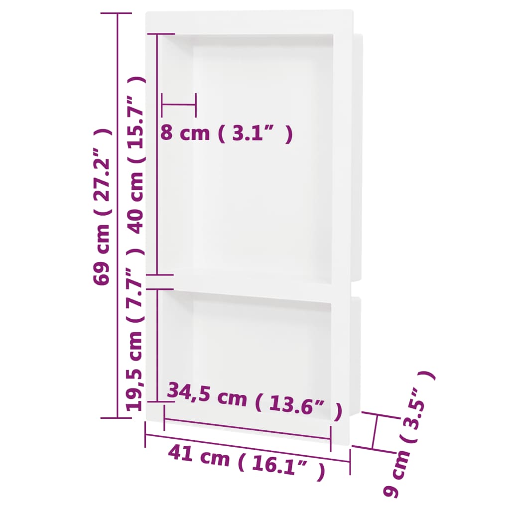 8720286802854_g_en_hd_6 vidaXL Shower Niche with 2 Compartments High Gloss White 41x69x9 cm - Image 7