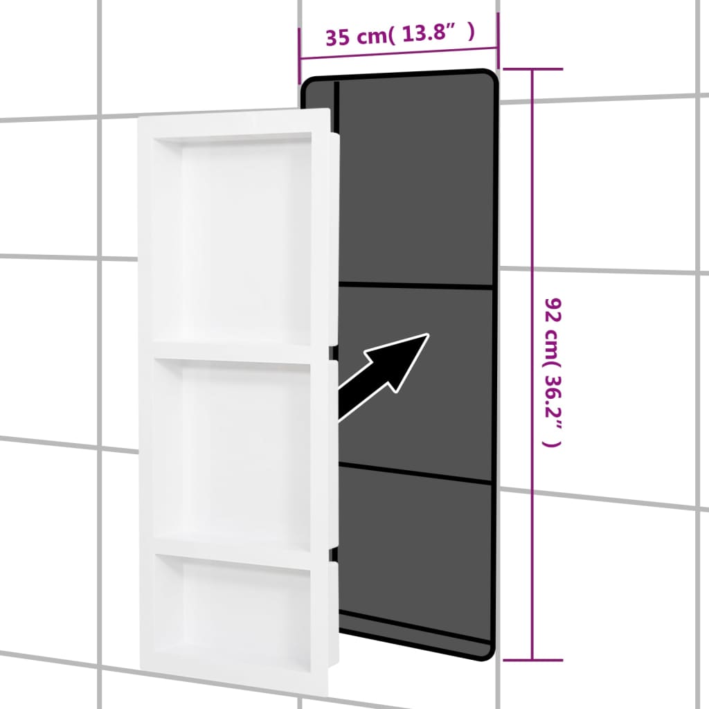 8720286802861_g_en_hd_5 vidaXL Shower Niche with 3 Compartments High Gloss White 41x99x9 cm - Image 6