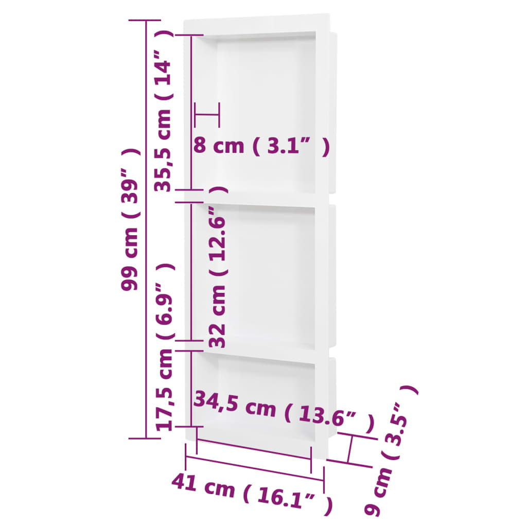 8720286802861_g_en_hd_6 vidaXL Shower Niche with 3 Compartments High Gloss White 41x99x9 cm - Image 7