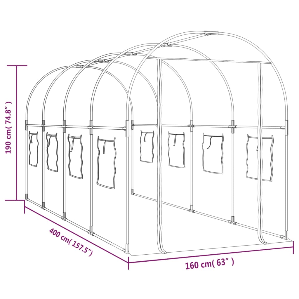 8720286808856_g_en_hd_4 vidaXL Greenhouse Transparent 160x400x190 cm PVC&Powder-coated Steel - Image 6