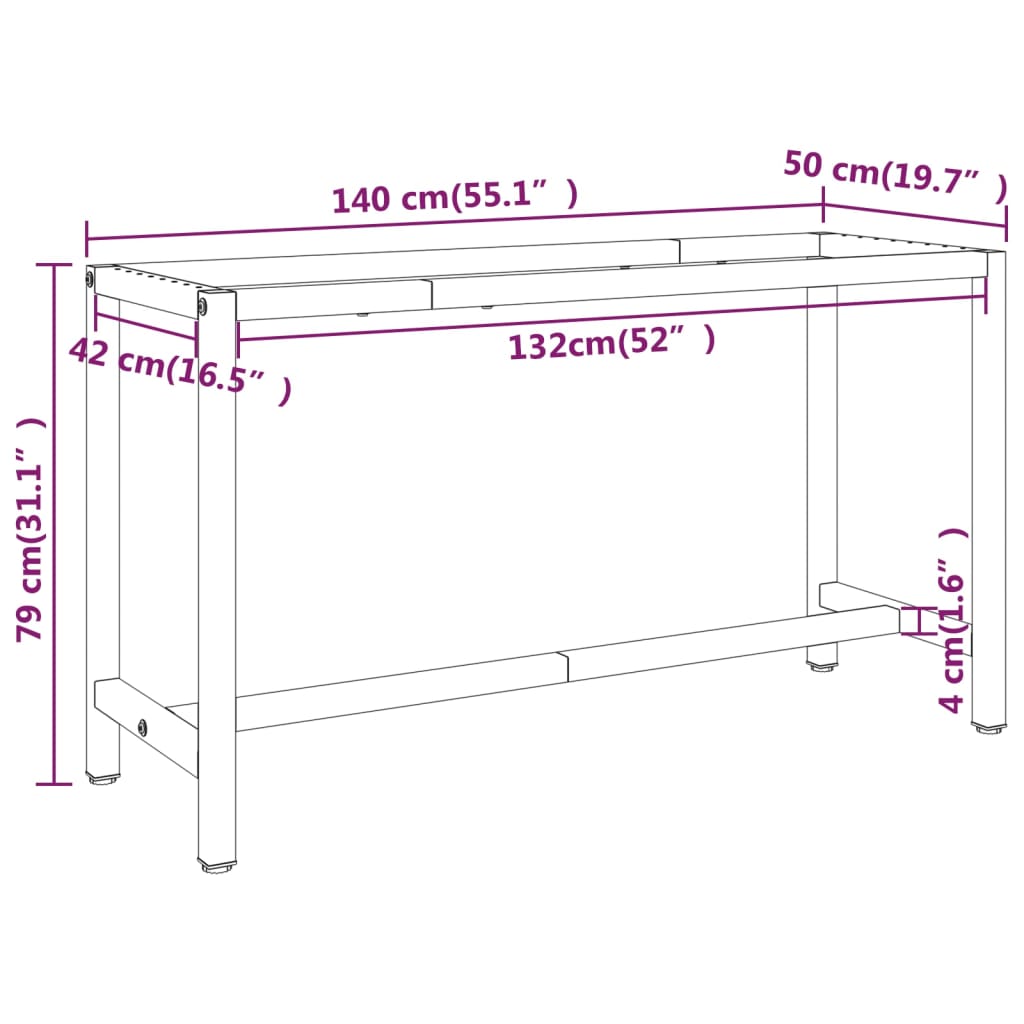8720286816370_g_en_hd_7 vidaXL Work Bench Frame Matte Black and Matte Red 140x50x79 cm Metal - Image 8