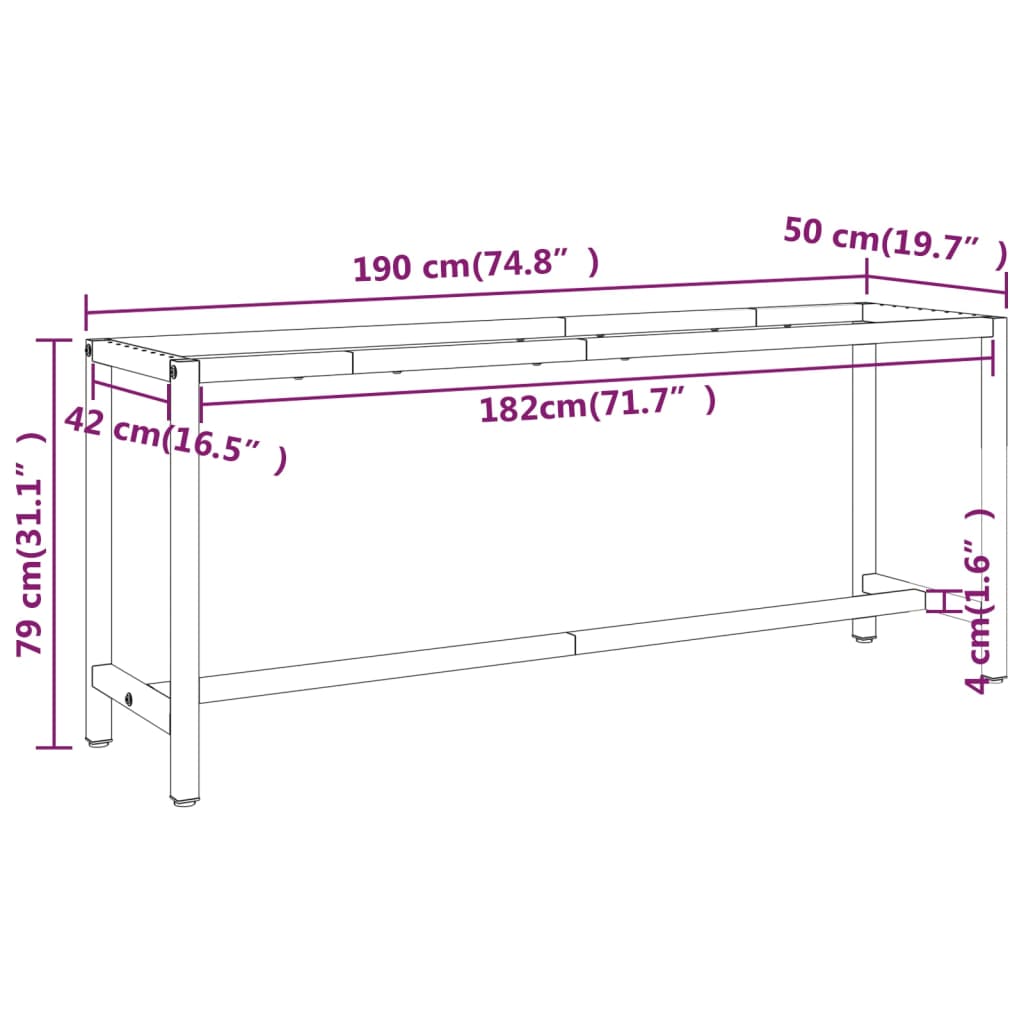 8720286816394_g_en_hd_7 vidaXL Work Bench Frame Matte Black and Matte Red 190x50x79 cm Metal - Image 8