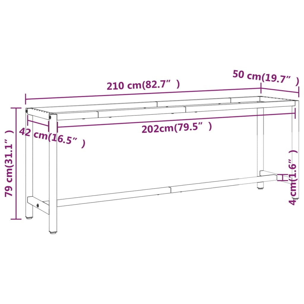 8720286816400_g_en_hd_7 vidaXL Work Bench Frame Matte Black and Matte Red 210x50x79 cm Metal - Image 8