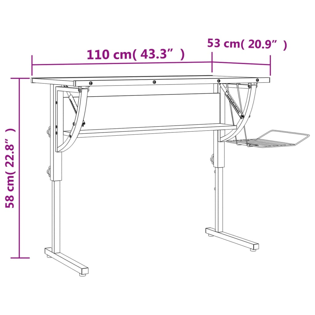 8720286817124_g_en_hd_5 vidaXL Craft Desk Black and Grey 110x53x(58-87) cm Engineered Wood and Steel - Image 8