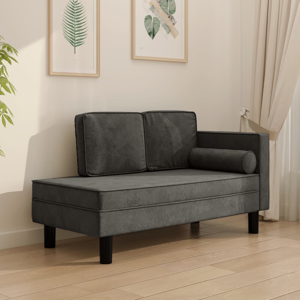 vidaXL Chaise Lounge with Cushions and Bolster Dark Grey Velvet