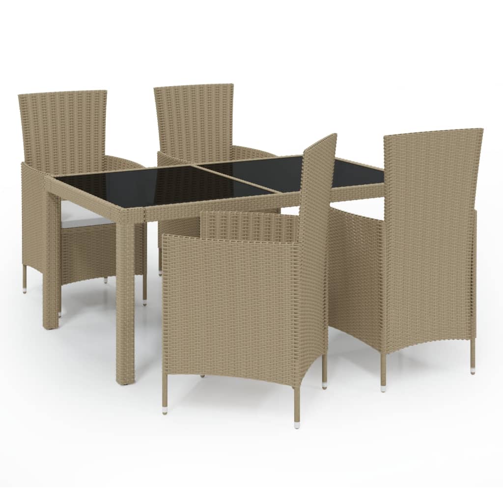 8720286828618_a_en_hd_1 vidaXL 5 Piece Outdoor Dining Set with Cushions Poly Rattan Beige - Image 2