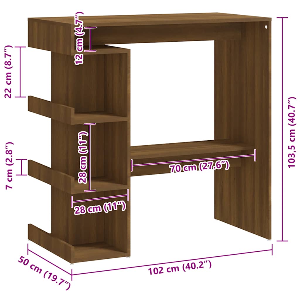 8720286836460_g_en_hd_5 vidaXL Bar Table with Storage Rack Brown Oak 100x50x101.5cm Engineered Wood - Image 7