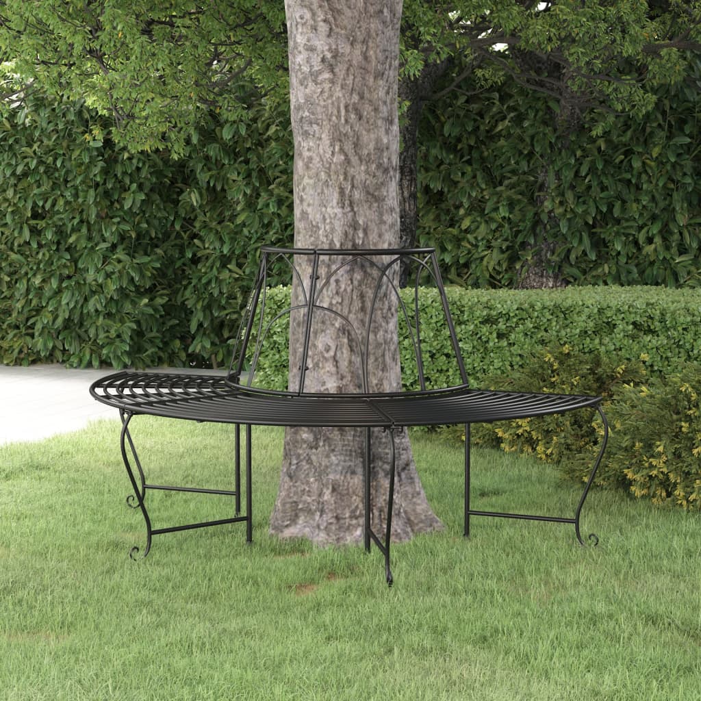 vidaXL Half Round Tree Bench Ø159 cm Black Steel