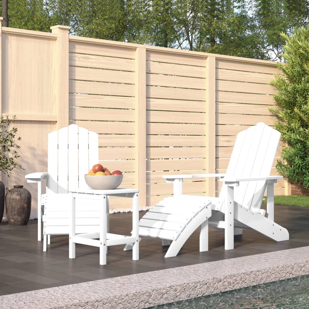 vidaXL Garden Adirondack Chairs with Footstool & Table HDPE White