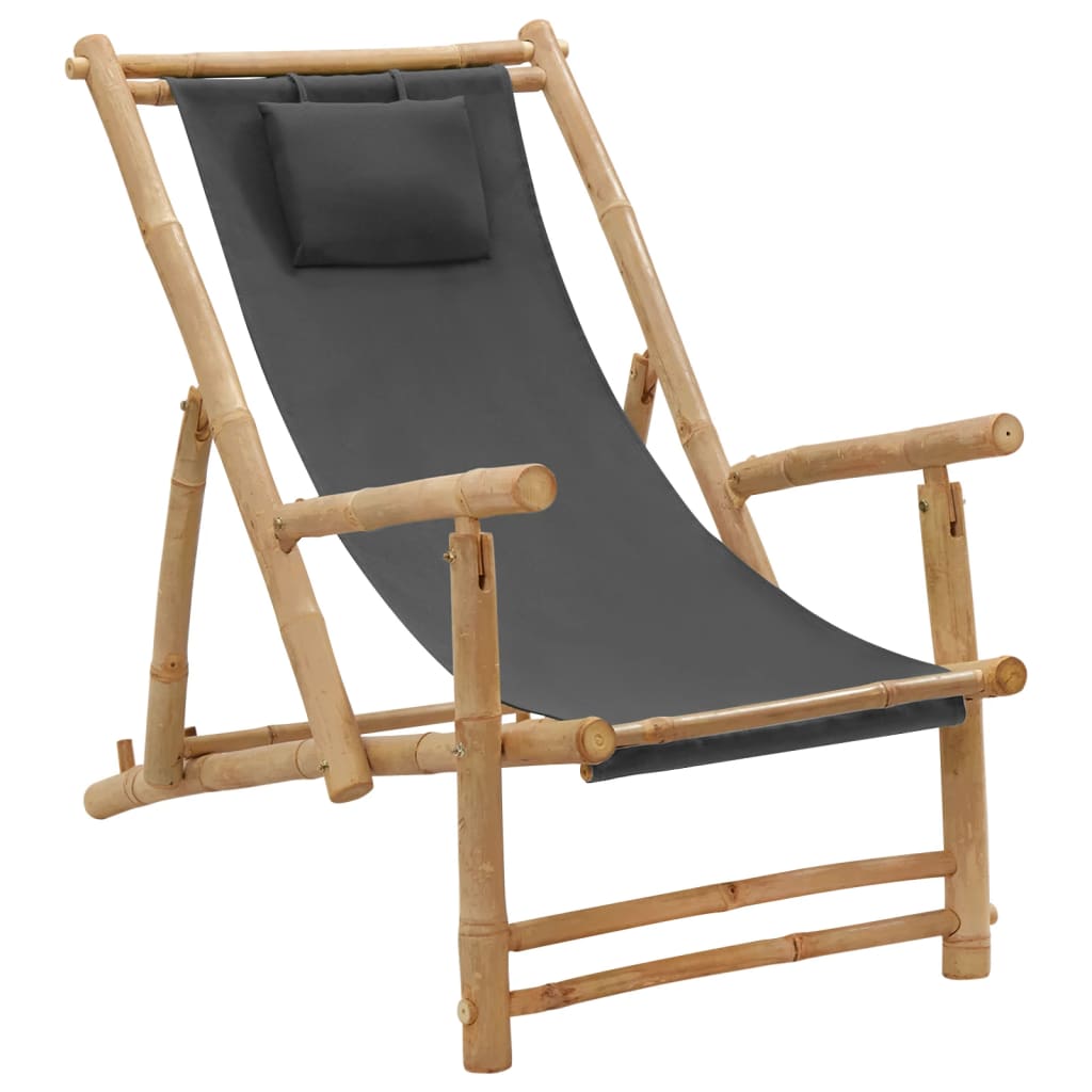 8720286849347_a_en_hd_1 vidaXL Deck Chair Bamboo and Canvas Dark Grey - Image 1