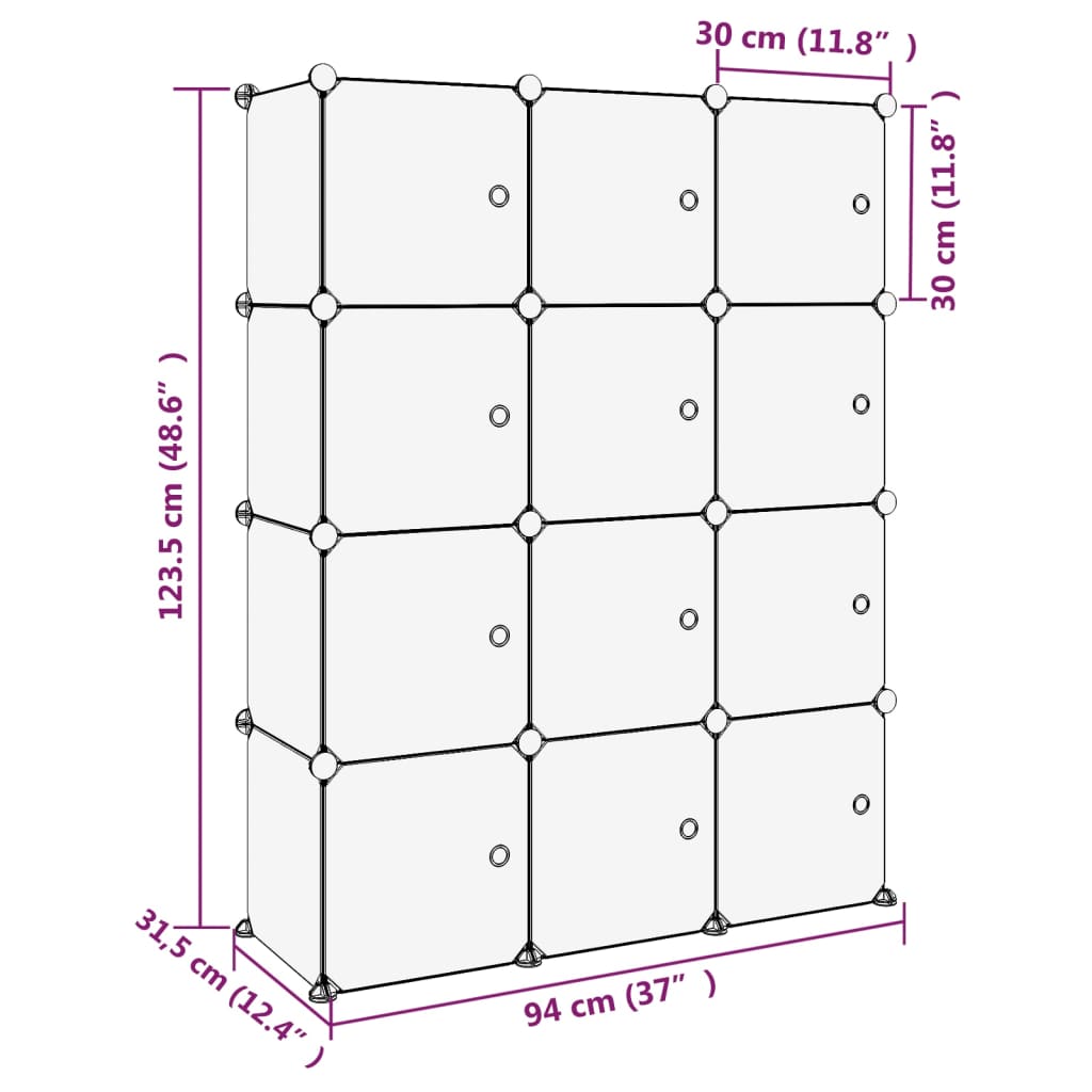 8720286849583_g_en_hd_6 vidaXL Storage Cube Organiser with 12 Cubes and Doors Transparent PP - Image 8