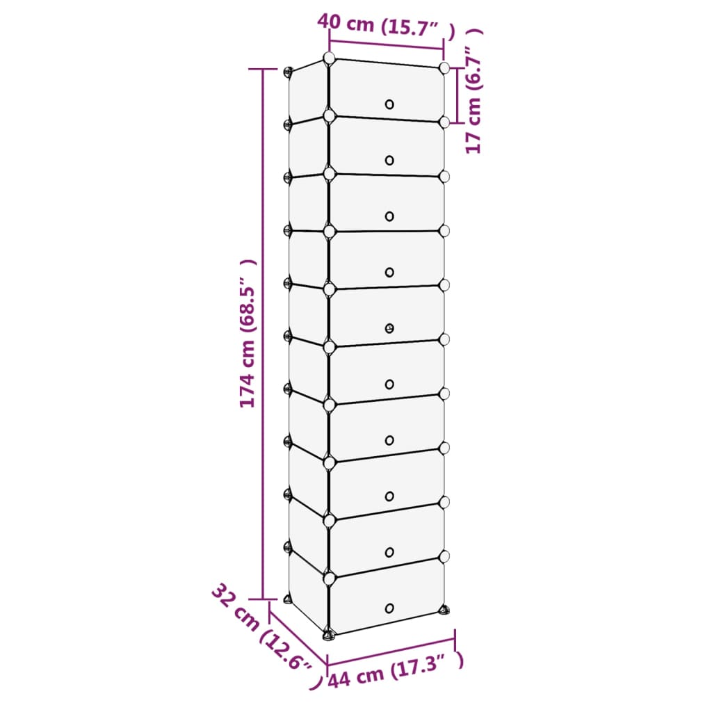8720286849644_g_en_hd_6 vidaXL Shoe Rack Transparent 44x32x174 cm PP - Image 8