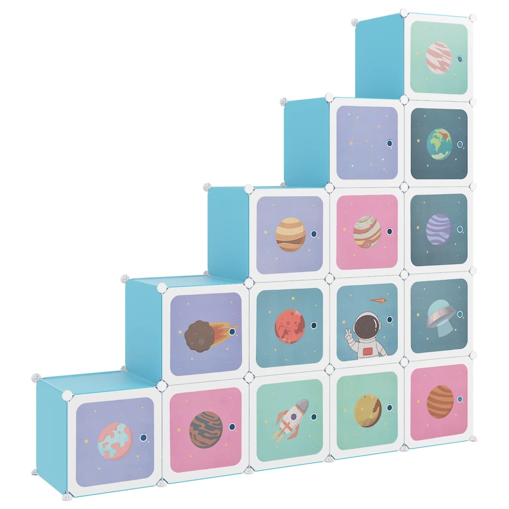 8720286849798_a_en_hd_1 vidaXL Cube Storage Cabinet for Kids with 15 Cubes Blue PP - Image 2