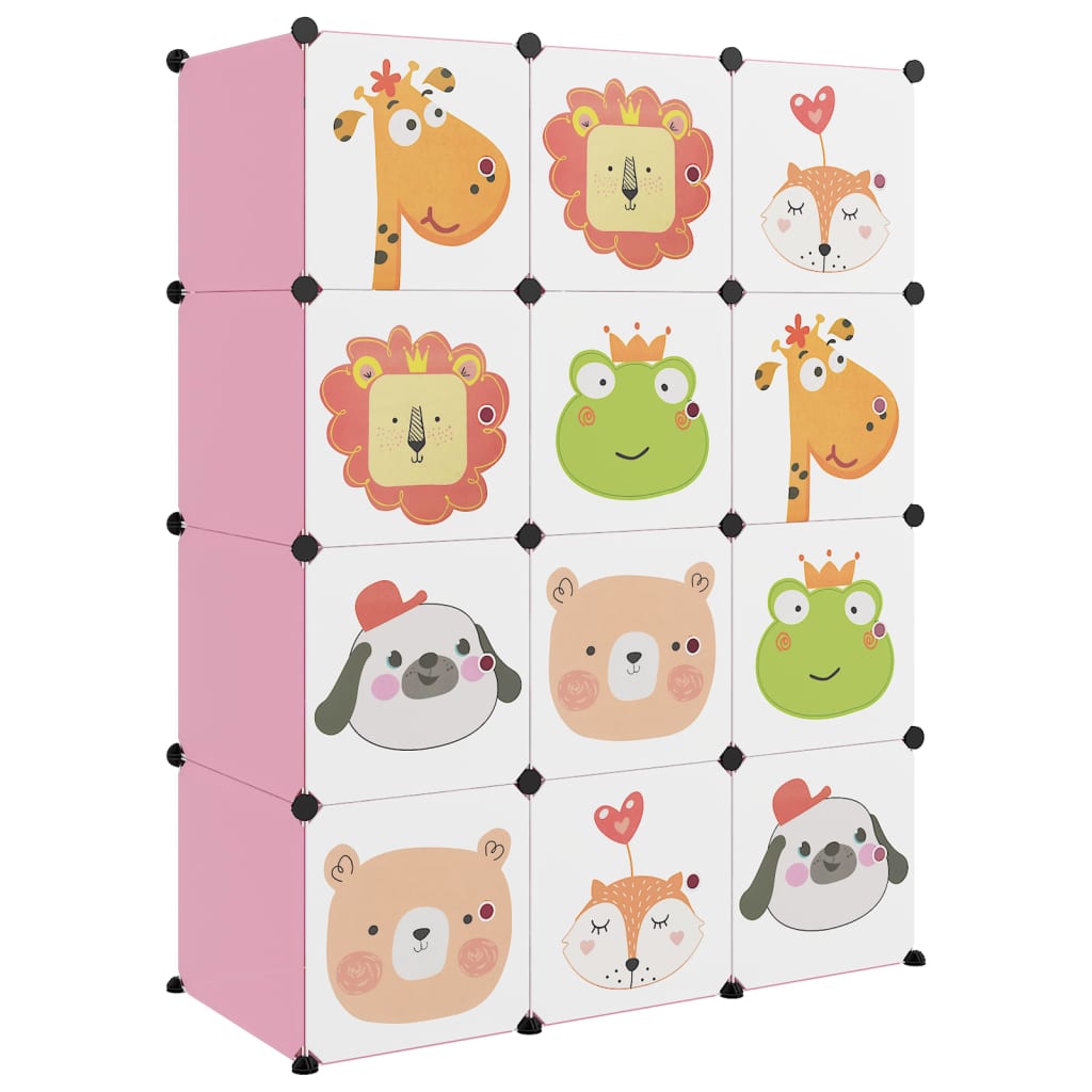 8720286849842_a_en_hd_1 vidaXL Cube Storage Cabinet for Kids with 12 Cubes Pink PP - Image 2