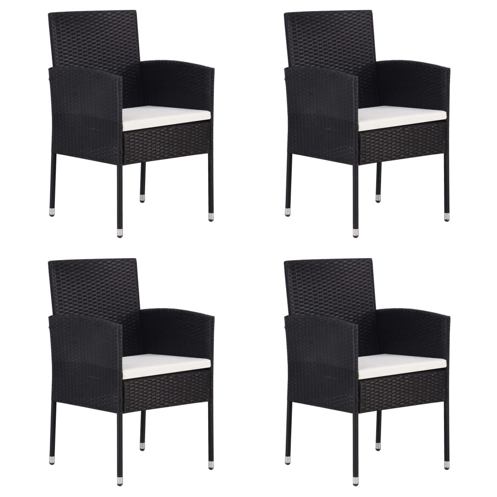 vidaXL Garden Chairs with Cream White Cushions 4 pcs Black Poly Rattan