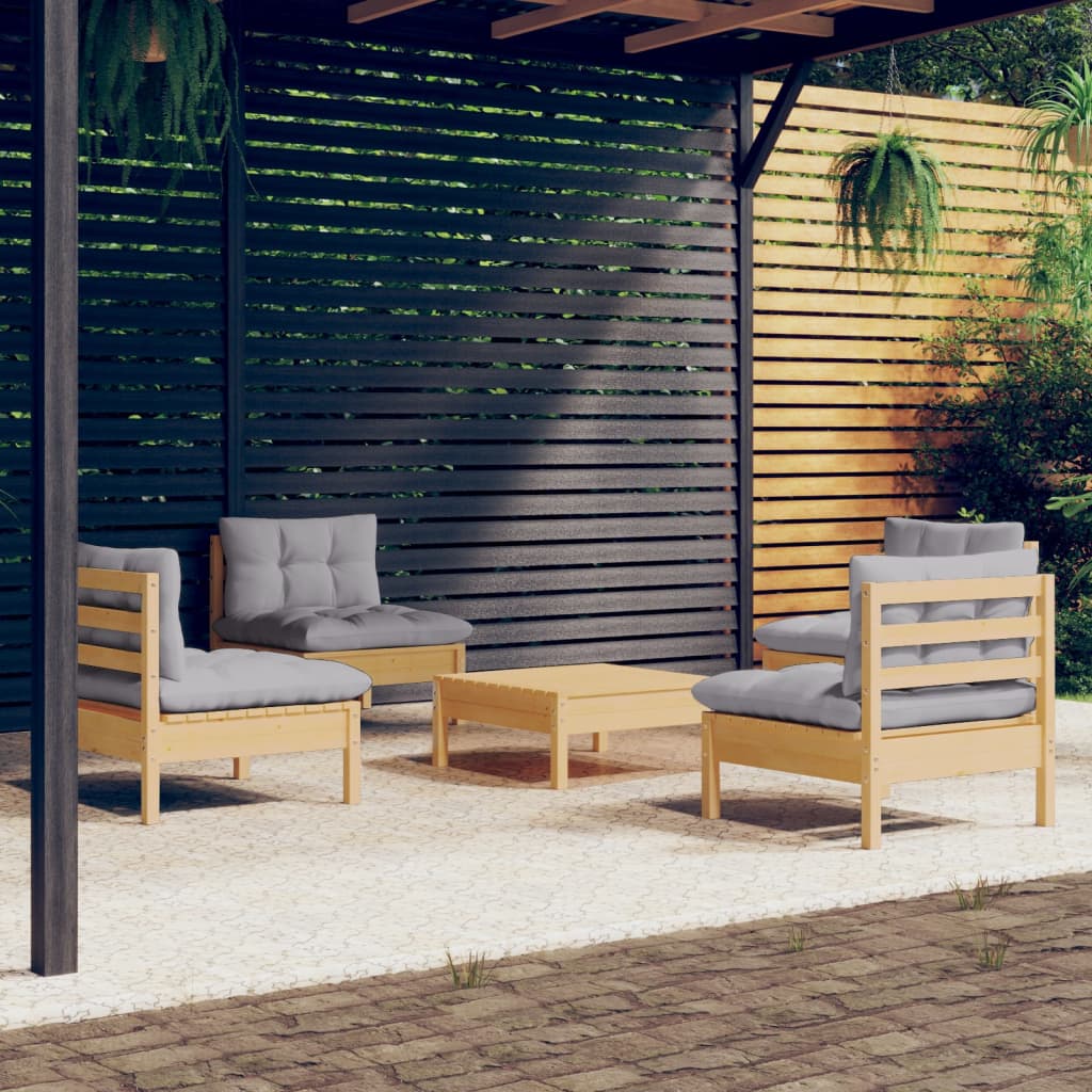 8720286858929_m_en_hd_1 vidaXL 5 Piece Garden Lounge Set with Grey Cushions Pinewood - Image 1