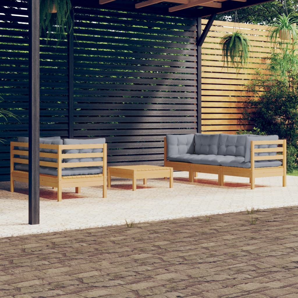 8720286859704_m_en_hd_1 vidaXL 6 Piece Garden Lounge Set with Grey Cushions Pinewood - Image 1