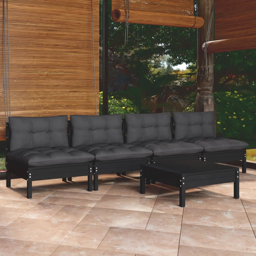 8720286859933_m_en_hd_1 vidaXL 5 Piece Garden Lounge Set with Anthracite Cushions Pinewood - Image 1