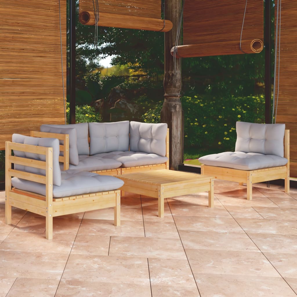 8720286860366_m_en_hd_1 vidaXL 5 Piece Garden Lounge Set with Grey Cushions Solid Pinewood - Image 1