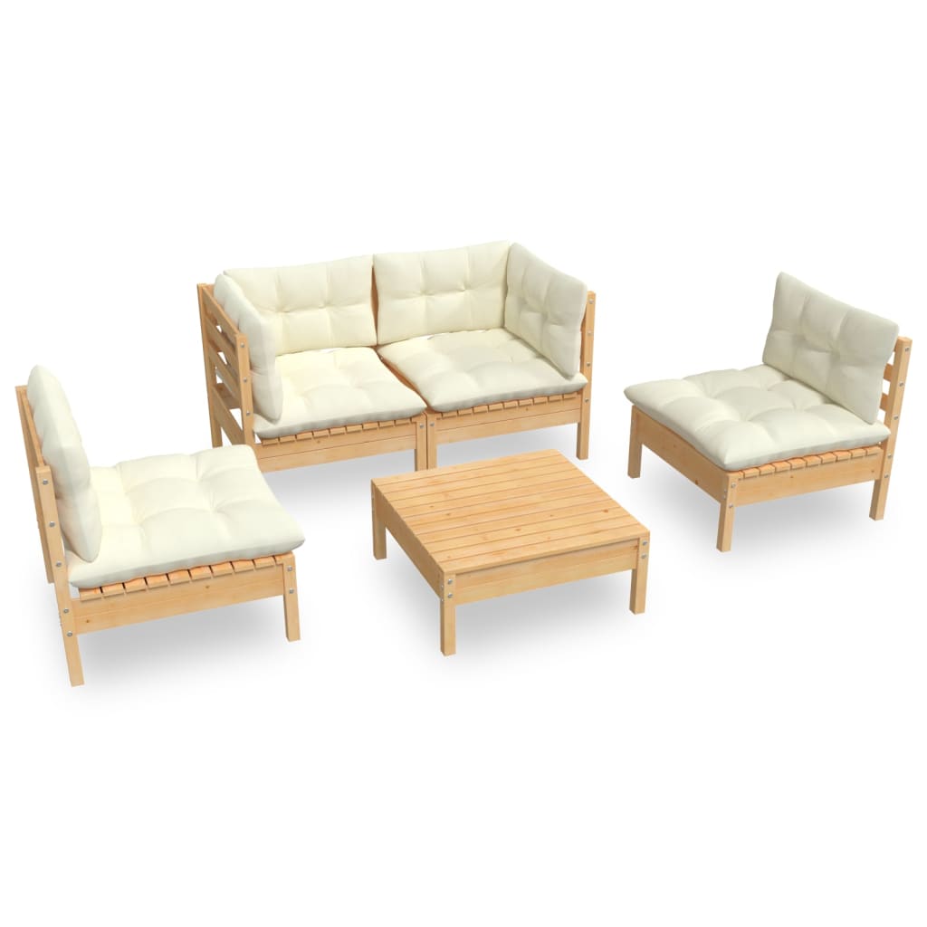 8720286860373_a_en_hd_1 vidaXL 5 Piece Garden Lounge Set with Cream Cushions Solid Pinewood - Image 2