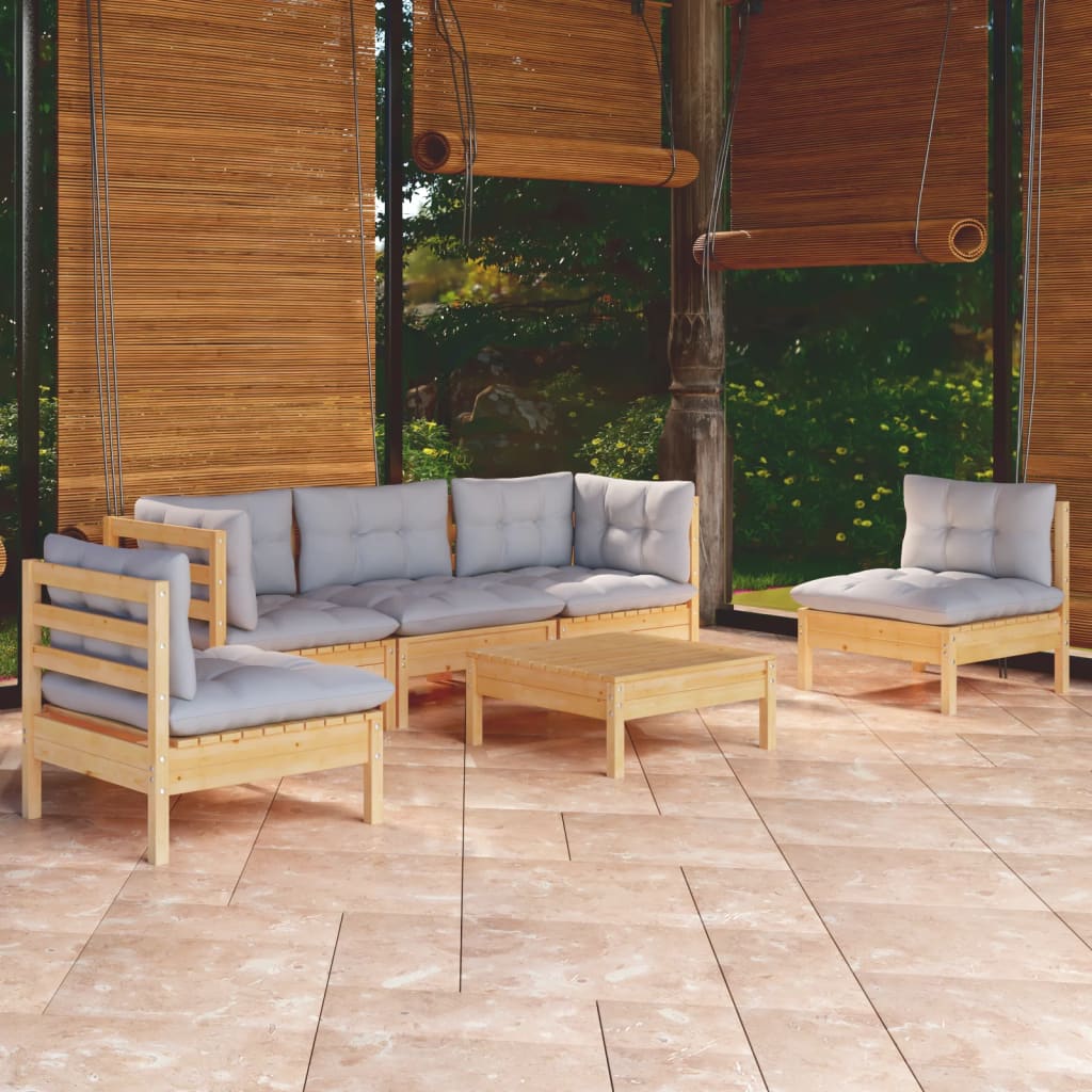 8720286860489_m_en_hd_1 vidaXL 6 Piece Garden Lounge Set with Grey Cushions Solid Pinewood - Image 1