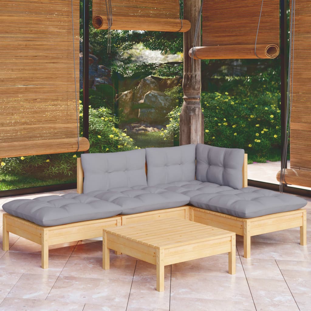 8720286861509_m_en_hd_1 vidaXL 5 Piece Garden Lounge Set with Grey Cushions Pinewood - Image 1