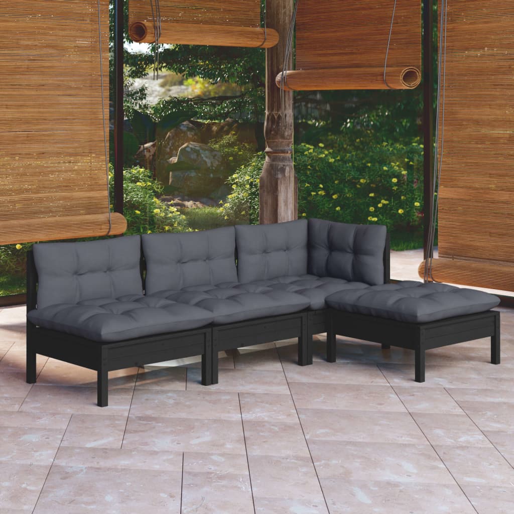 8720286861615_m_en_hd_1 vidaXL 4 Piece Garden Lounge Set with Cushions Black Pinewood - Image 1