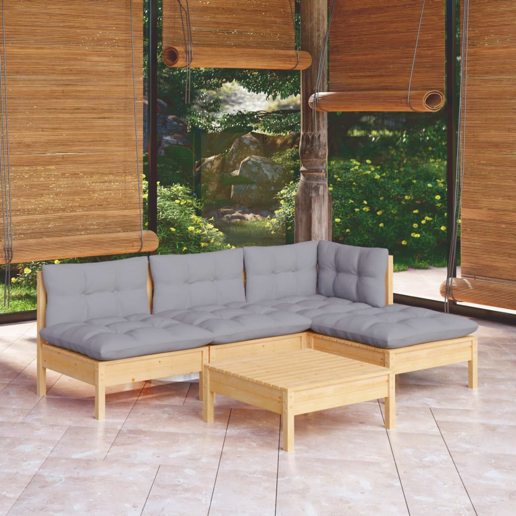 8720286861622_m_en_hd_1 vidaXL 5 Piece Garden Lounge Set with Grey Cushions Pinewood - Image 1