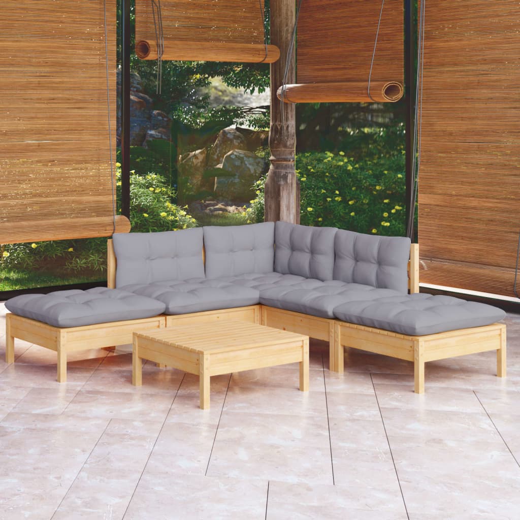 8720286861745_m_en_hd_1 vidaXL 6 Piece Garden Lounge Set with Grey Cushions Pinewood - Image 1
