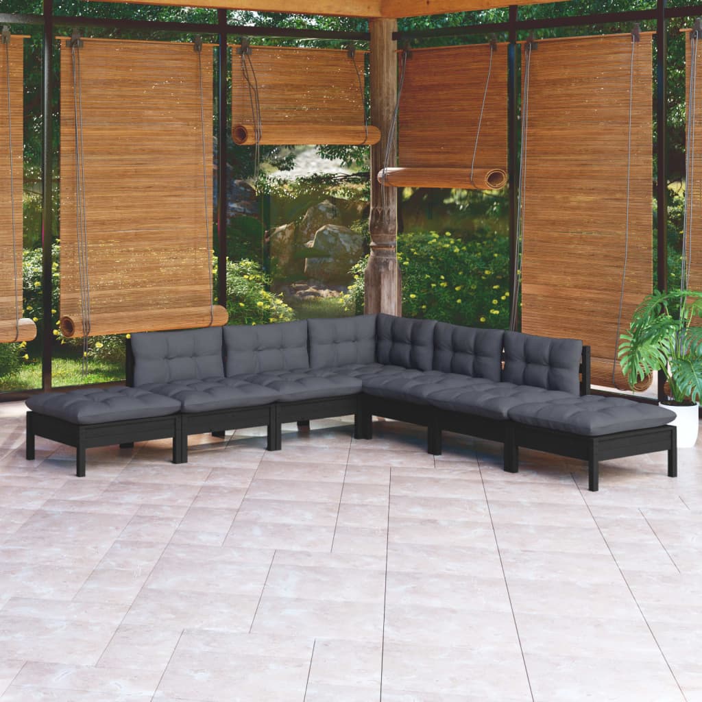 8720286861851_m_en_hd_1 vidaXL 7 Piece Garden Lounge Set with Cushions Black Pinewood - Image 1