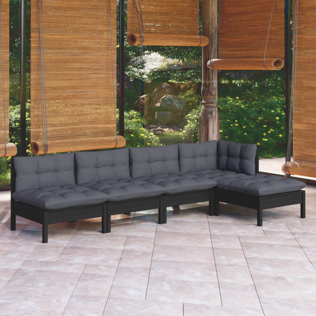 8720286861974_m_en_hd_1 vidaXL 5 Piece Garden Lounge Set with Cushions Black Pinewood - Image 1