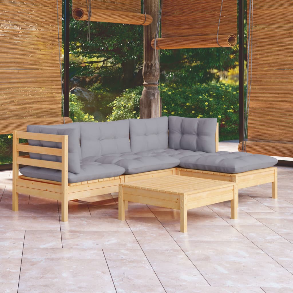 8720286862100_m_en_hd_1 vidaXL 5 Piece Garden Lounge Set with Grey Cushions Pinewood - Image 1