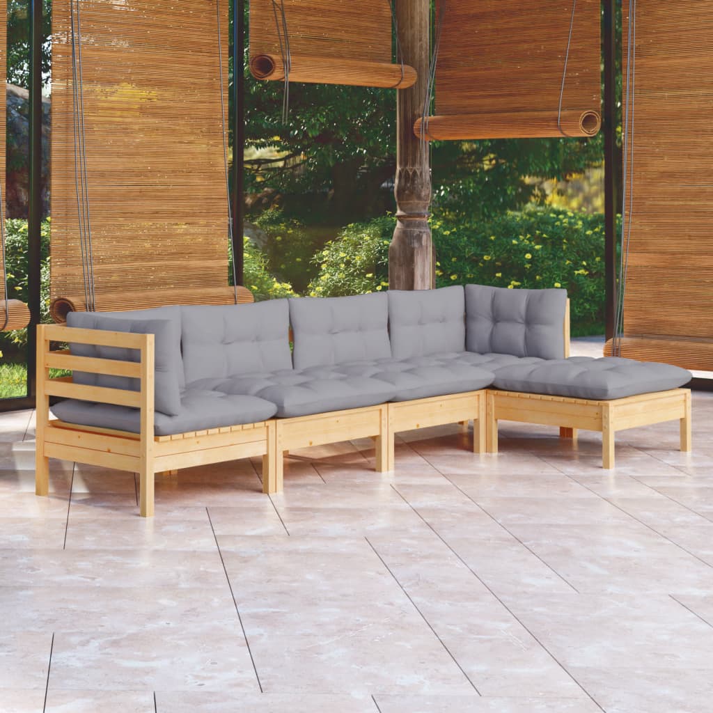 8720286862162_m_en_hd_1 vidaXL 5 Piece Garden Lounge Set with Grey Cushions Pinewood - Image 1